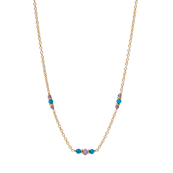Collana catena Alisia in argento dorato con apatite e ametista MISURA UNICA