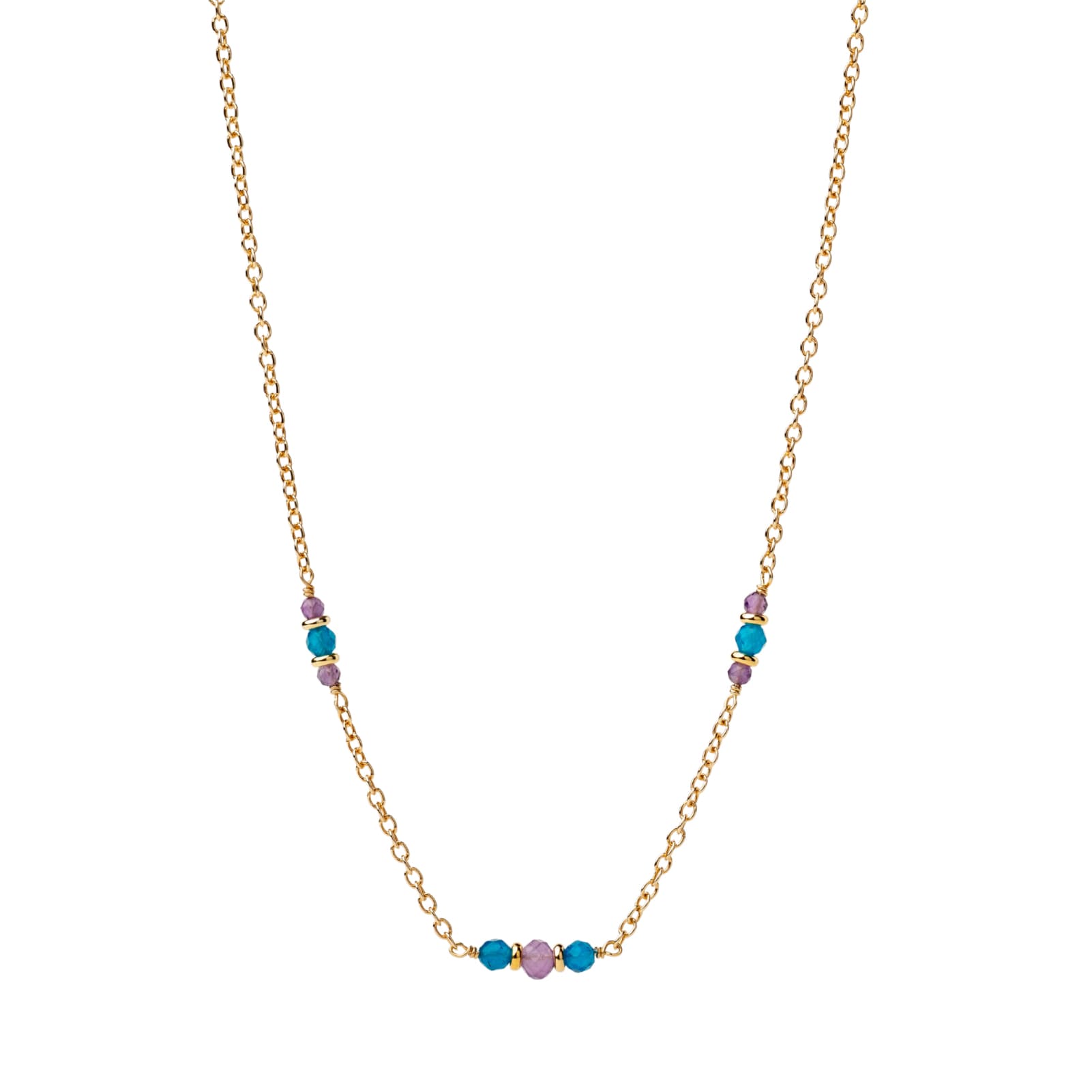Collana catena Alisia in argento dorato con apatite e ametista MISURA UNICA