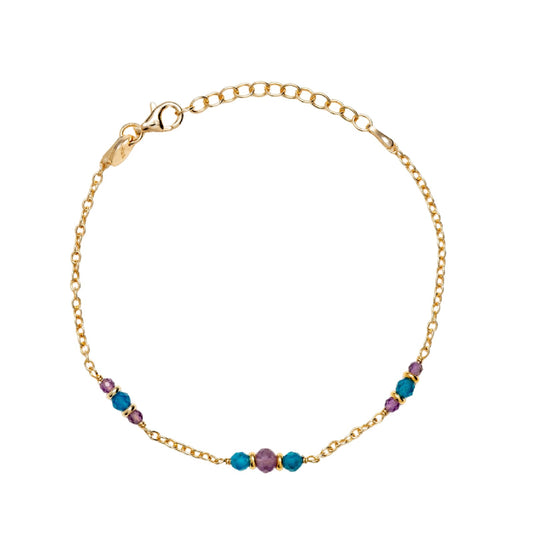 Bracciale catena Alisia in argento dorato apatite e ametista 18,5 cm