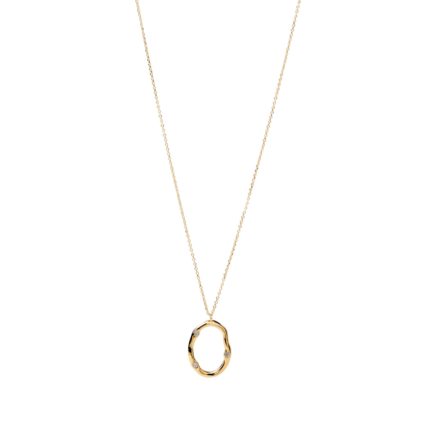Collana Alisia in argento dorato ovale ondulato con zirconi MISURA UNICA