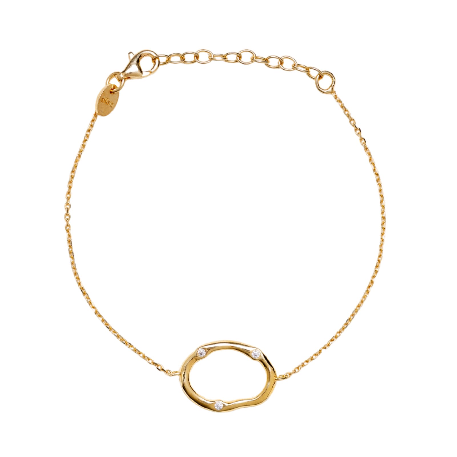 Bracciale Alisia in argento dorato ovale ondulato con zirconi 18,5 cm