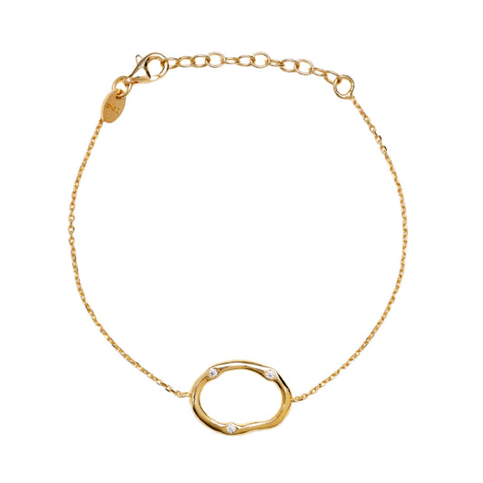 Bracciale Alisia in argento dorato ovale ondulato con zirconi 18,5 cm