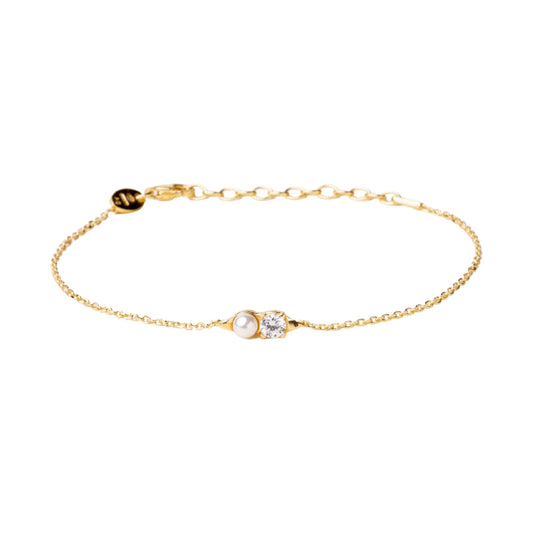 Bracciale catena Alisia in argento dorato con perla e zircone 18,5 cm