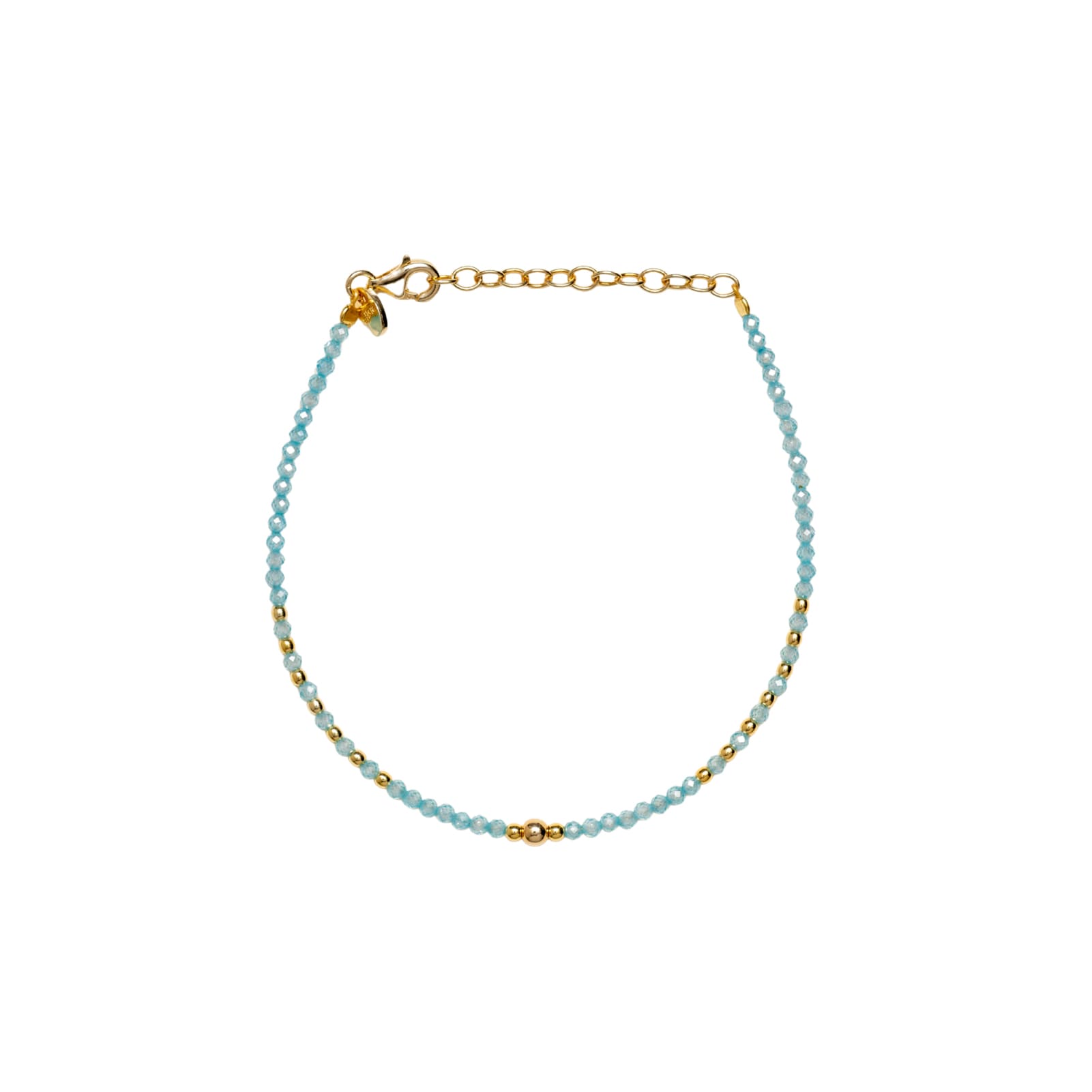 Bracciale catena Alisia in argento dorato con palline azzurre 18,5 cm
