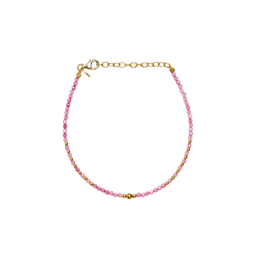 Bracciale catena Alisia in argento dorato con palline rosa 18,5 cm