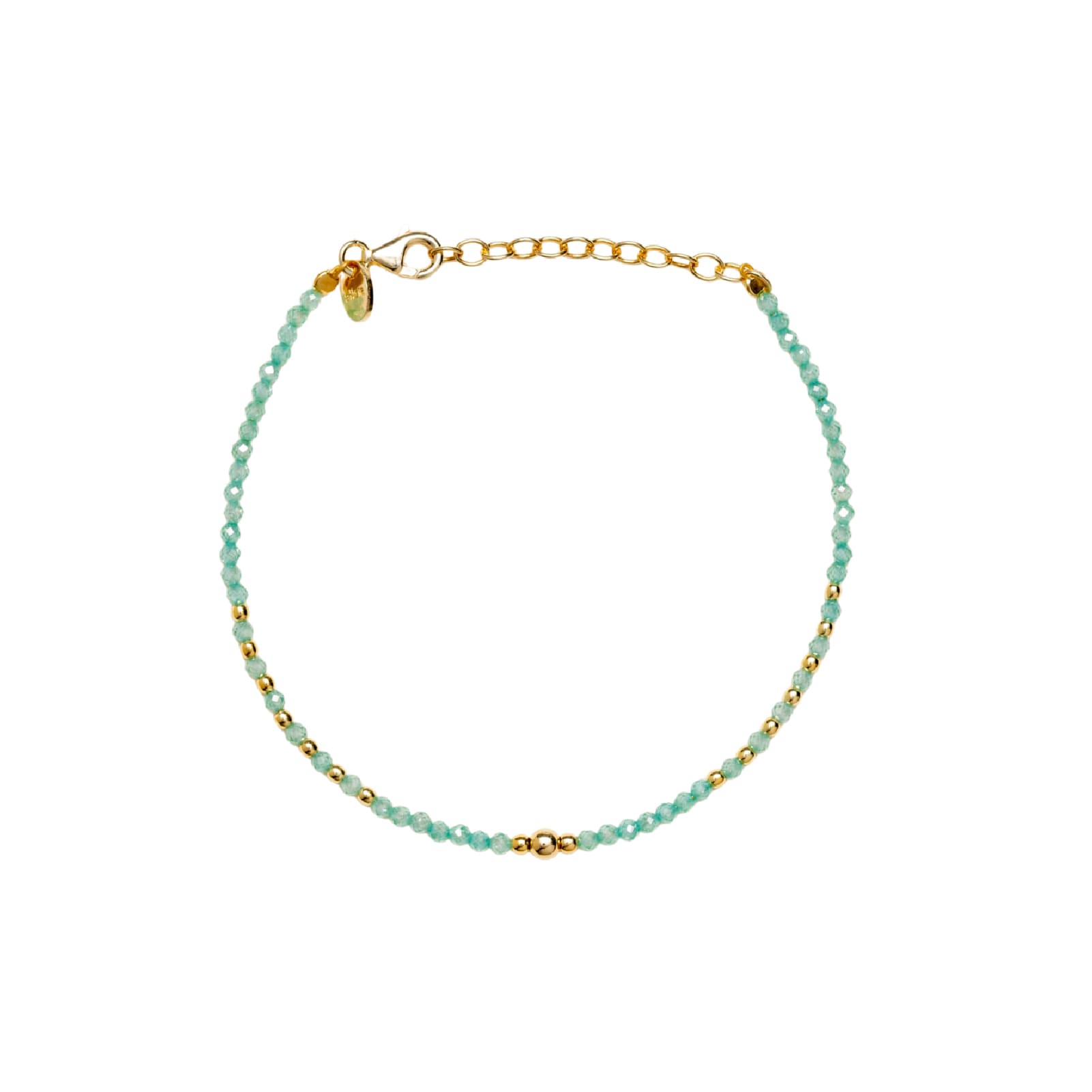 Bracciale catena Alisia in argento dorato con palline verdi 18,5 cm