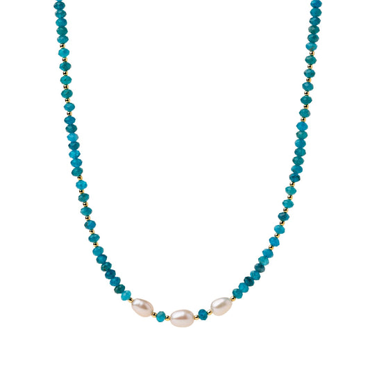 Collana girocollo Alisia in argento dorato con apatite e perle MISURA UNICA