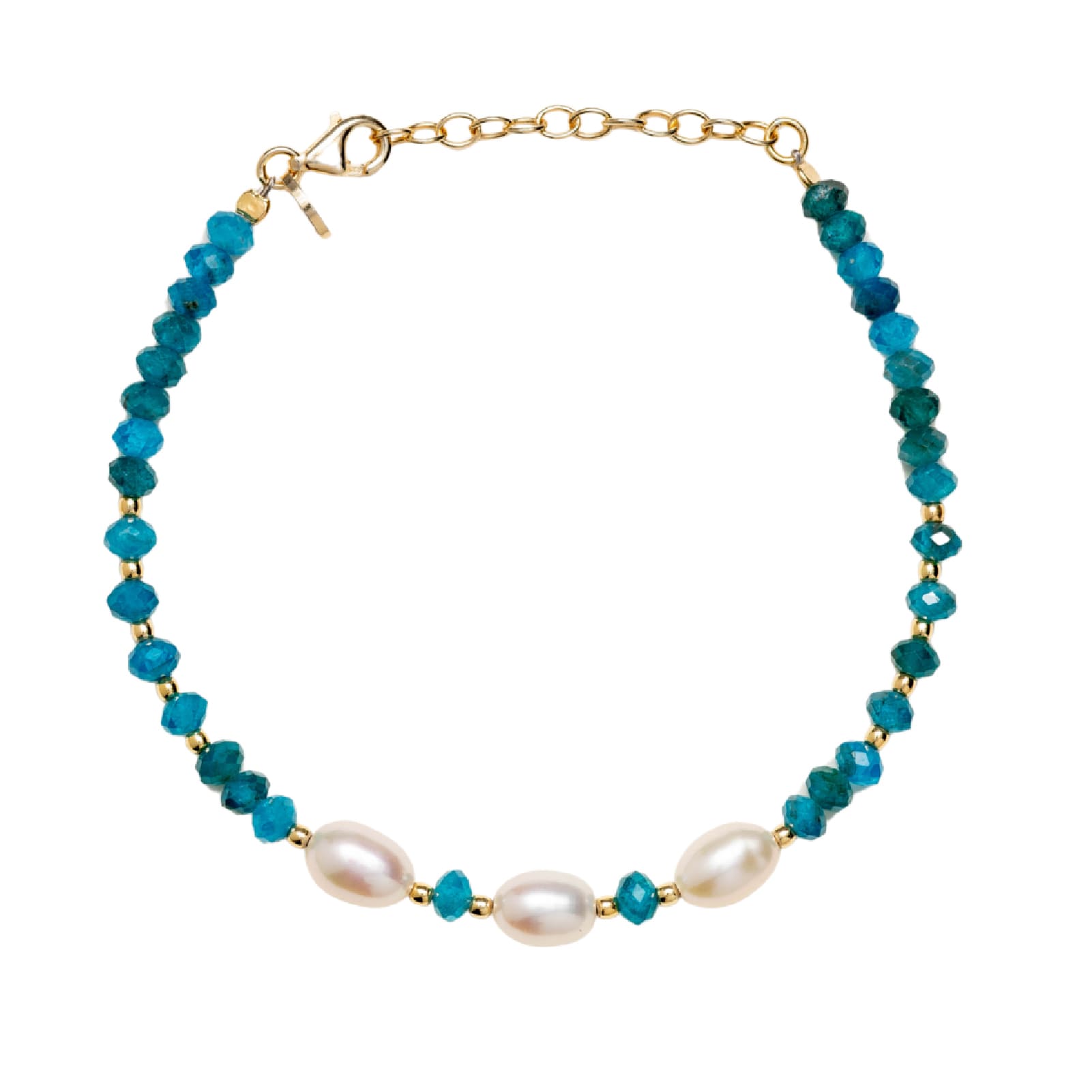 Bracciale catena Alisia in argento dorato apatite e perle 18,5 cm