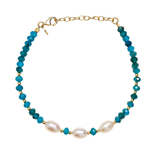 Bracciale catena Alisia in argento dorato apatite e perle 18,5 cm