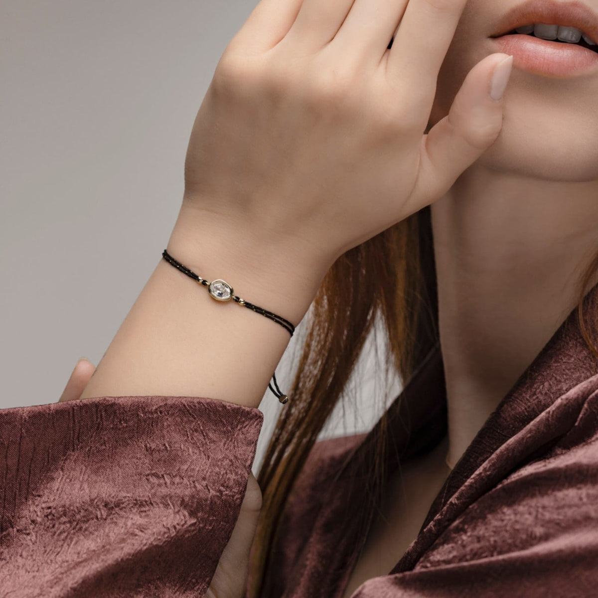 Bracciale cordino Alisia Nugget in argento e zircone pendente REGOLABILE