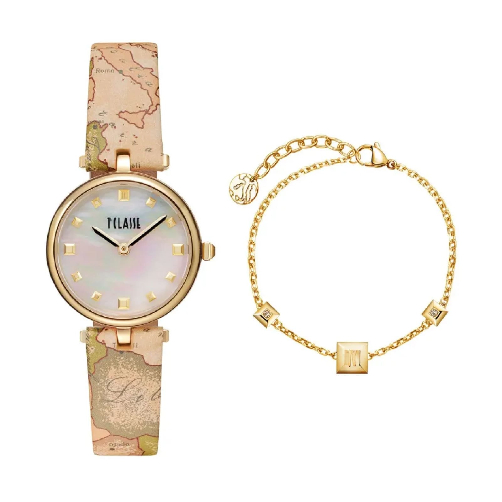 Set Alviero Martini orologio e bracciale in acciaio dorato MISURA UNICA