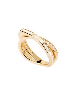 Anello da donna della collezione PDPAOLA Essential Olivia argento 925 dorato con due fasce incrociate e zirconi bianchi AN01-A10