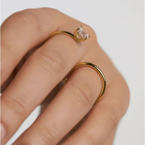 Anello doppio dito e solitario donna PDPAOLA Essential argento oro zircone AN01-A27-3