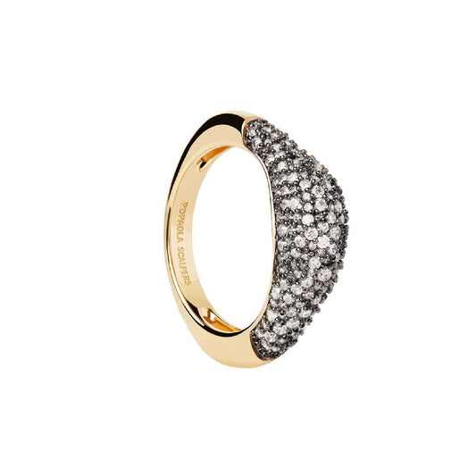 Anello PDPAOLA Duna Ring donna argento dorato forma organica pavè di zirconi AN01-B68-1