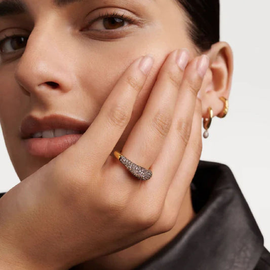 Anello PDPAOLA Duna Ring donna argento dorato forma organica pavè di zirconi AN01-B68-2