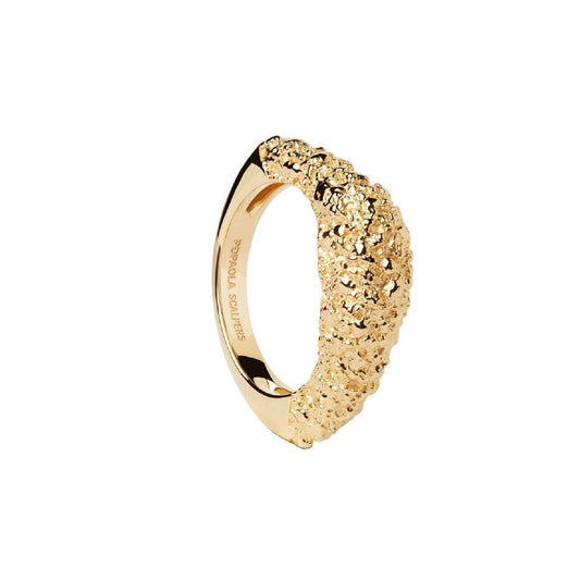 Anello PDPAOLA Duna Ring donna argento dorato forma fluida con texture ruvida AN01-B71-1