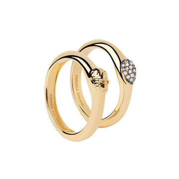 Set anelli PDPAOLA The Rock Ring donna argento dorato pavé zirconi e texture fusa AN01-B79-1