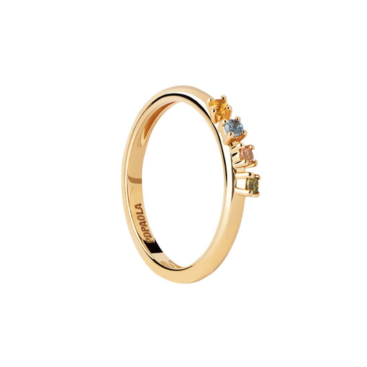 Anello donna PDPAOLA Essential Rainbow in argento dorato 4 zirconi multicolor AN01-C10-1