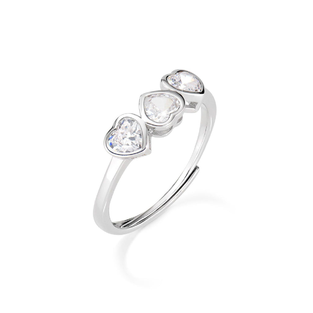 Anello trilogy da donna della collezione Amen Amore in argento 925 con tre zirconi a forma di cuore AN3CUBBZ