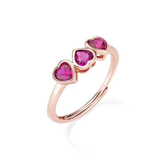 Anello trilogy donna Amen Amore in argento rosé tre zirconi rossi a cuore AN3CURRZ-1