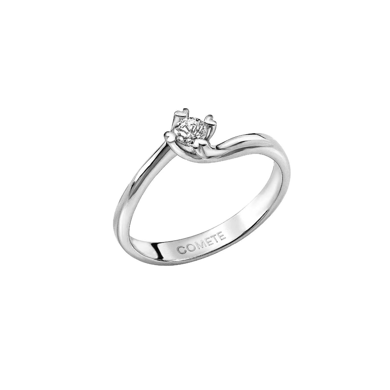 Anello donna Comete Solitari oro bianco diamante di 0,15ct 4 punte a cuore ANB2510-1