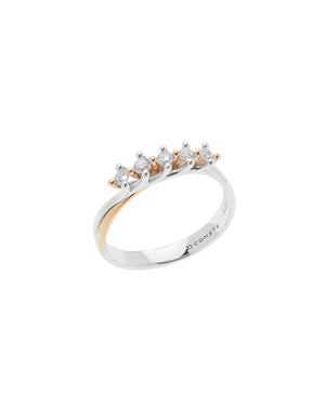 Anello Comete Fedine da donna in oro bianco e rosa 750 con diamanti naturali di caratura totale 0,25, colore G e purezza SI ANB2658