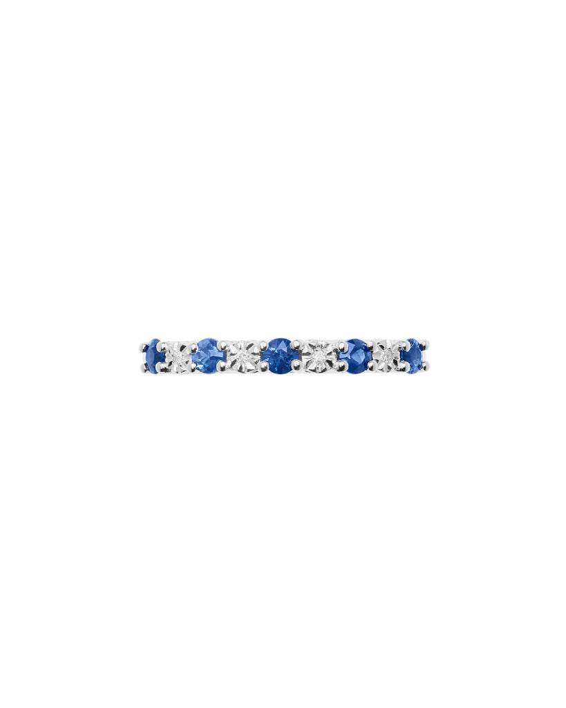 Anello veretta Comete Momenti da donna in oro bianco 750 con diamanti di caratura 0,015, G e SI e zaffiri di carati 0,44 ANB2674