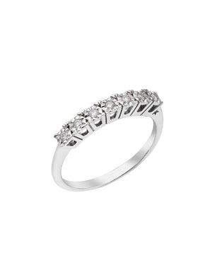 Anello veretta da donna Comete Fedine in oro bianco 18kt con 7 diamanti naturali di caratura totale 0,11, colore G e purezza SI ANB2681