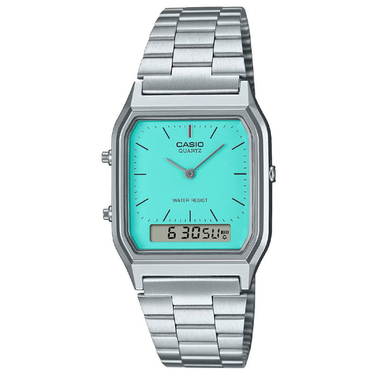 Orologio analogico digitale Casio Vintage unisex quadrante verde acqua/azzurro 38x29mm AQ-230A-2A2MQYES-1