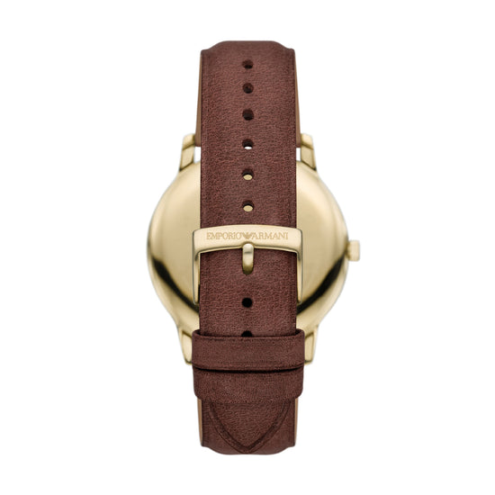 Orologio Armani in acciaio dorato e cinturino pelle marrone MISURA UNICA