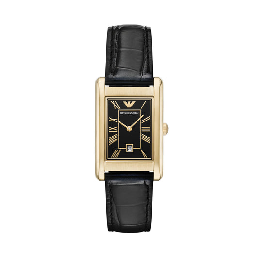 Orologio solo tempo uomo Emporio Armani acciaio e pelle nera MISURA UNICA