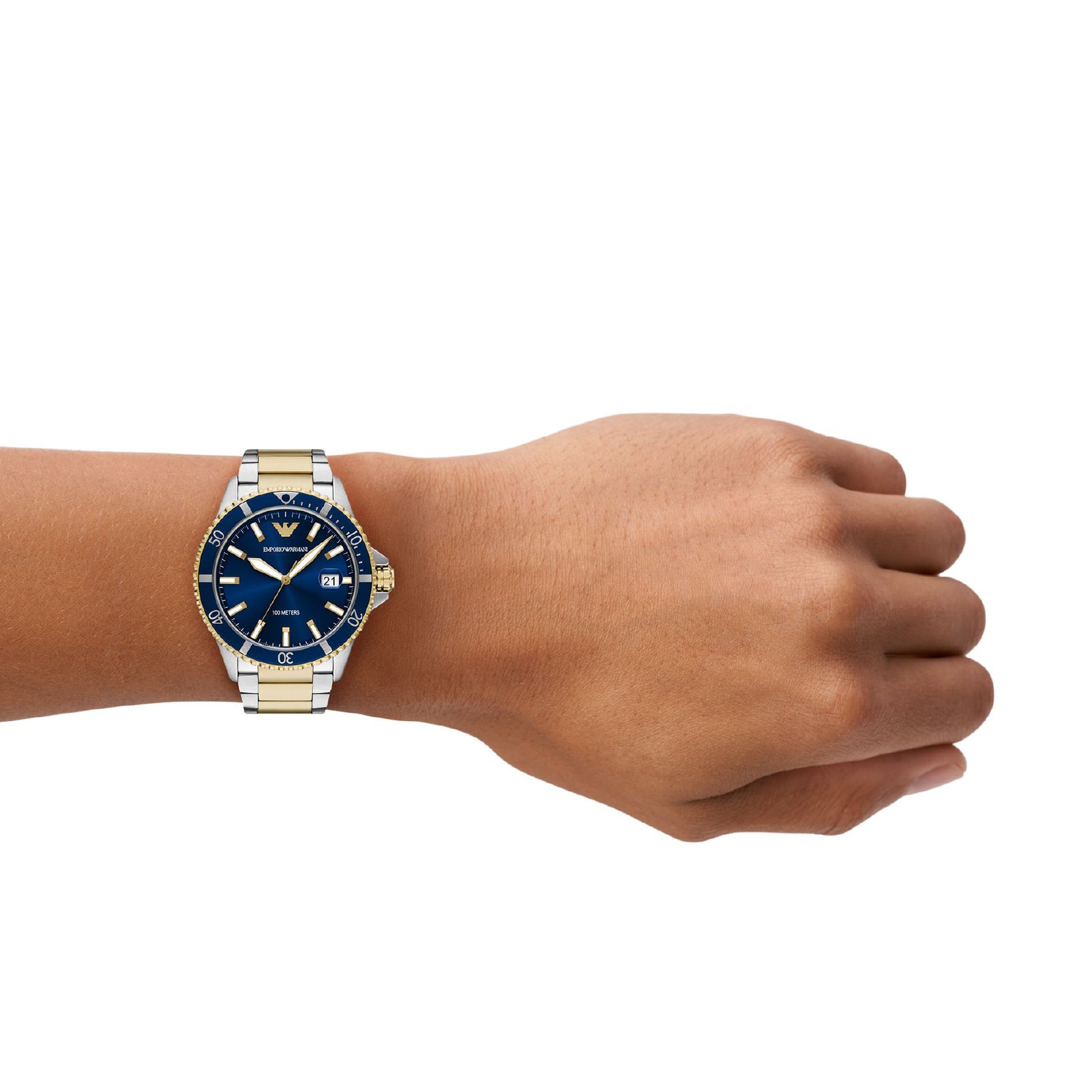 Orologio uomo Armani in acciaio bicolor con quadrante blu MISURA UNICA