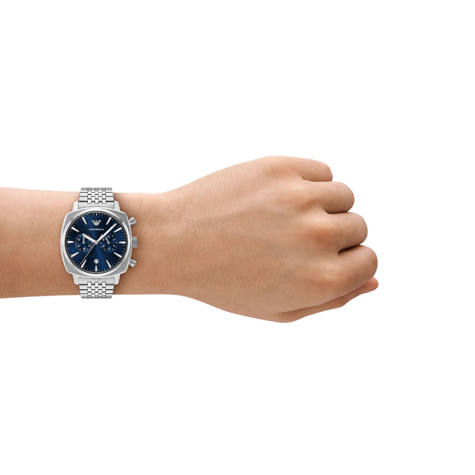Orologio Armani in acciaio quadrante quadrato di colore blu MISURA UNICA