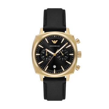 Orologio Armani da uomo in acciao dorato e pelle marrone MISURA UNICA