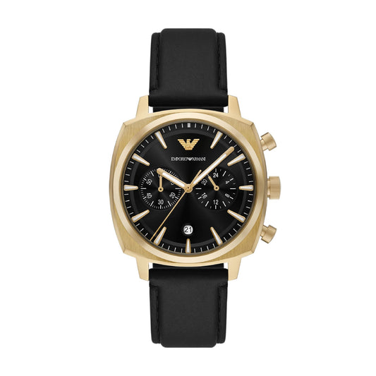 Orologio Armani da uomo in acciao dorato e pelle marrone MISURA UNICA