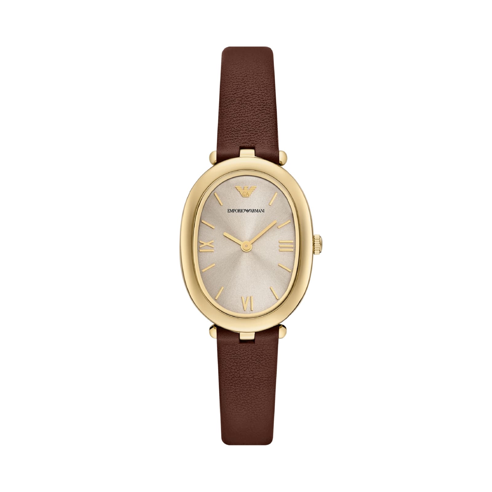 Orologio cassa ovale Armani in acciaio e pelle colore marrone MISURA UNICA
