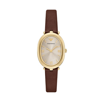 Orologio cassa ovale Armani in acciaio e pelle colore marrone MISURA UNICA