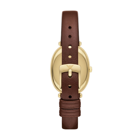 Orologio cassa ovale Armani in acciaio e pelle colore marrone MISURA UNICA