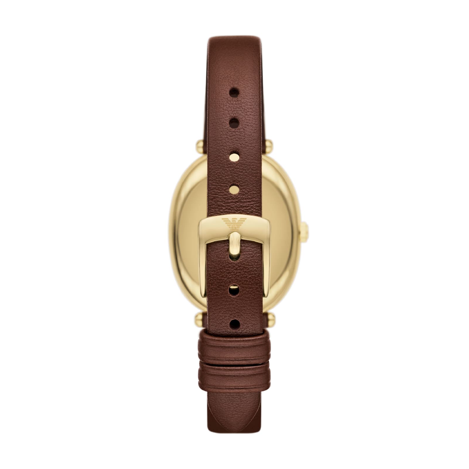 Orologio cassa ovale Armani in acciaio e pelle colore marrone MISURA UNICA