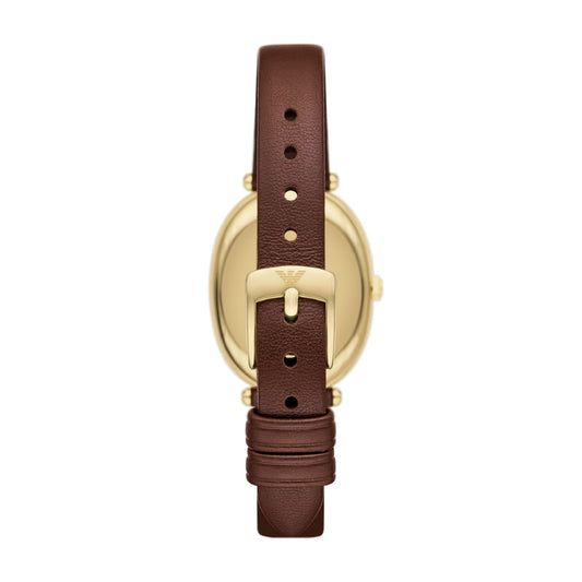 Orologio cassa ovale Armani in acciaio e pelle colore marrone MISURA UNICA