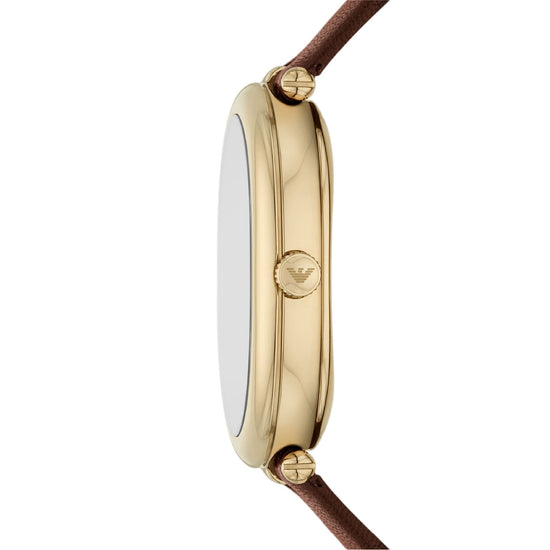 Orologio cassa ovale Armani in acciaio e pelle colore marrone MISURA UNICA