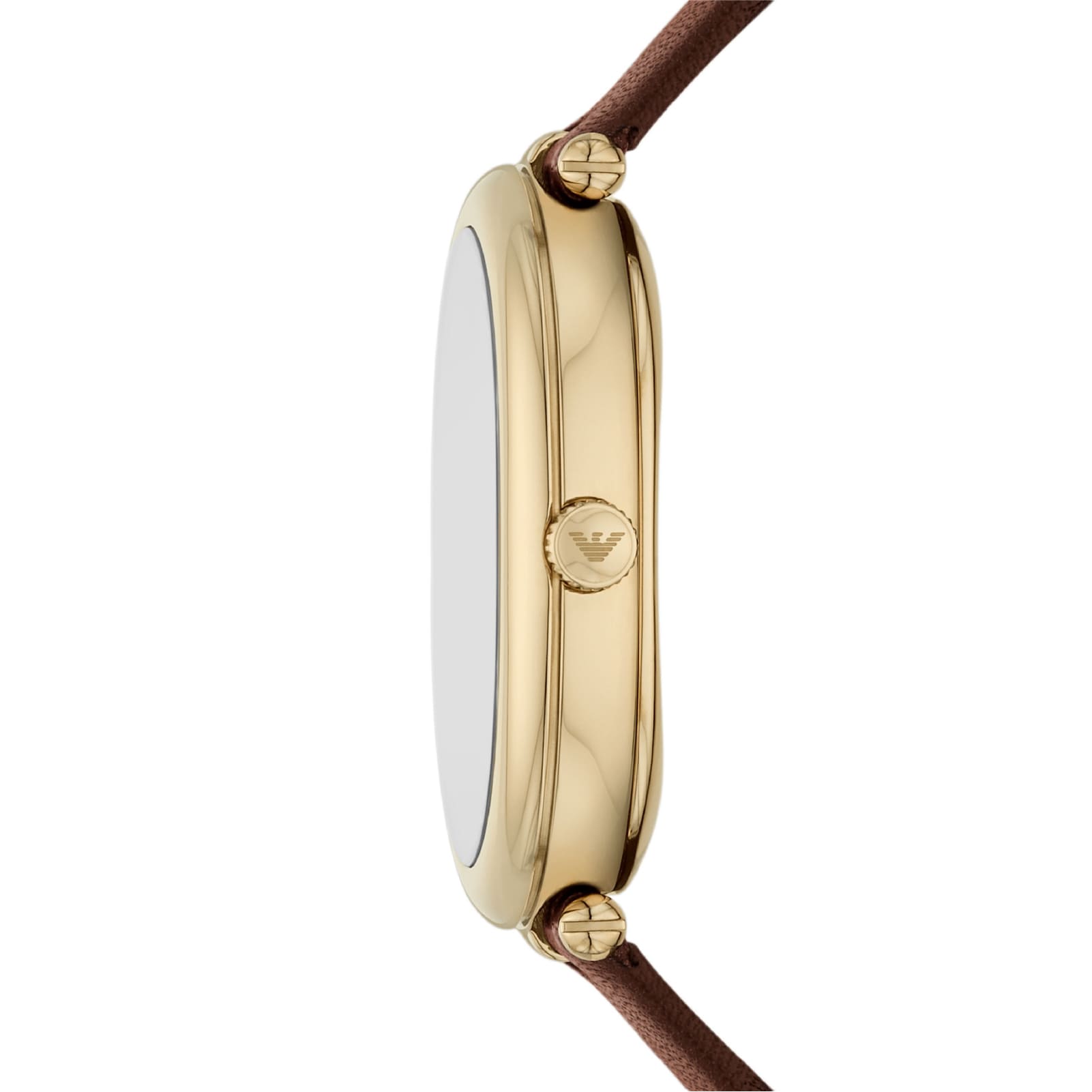 Orologio cassa ovale Armani in acciaio e pelle colore marrone MISURA UNICA
