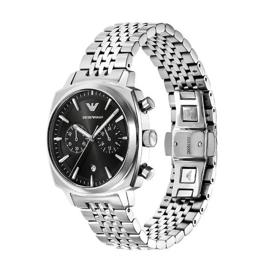 Orologio crono Emporio Armani Carlo acciaio quadrante nero MISURA UNICA