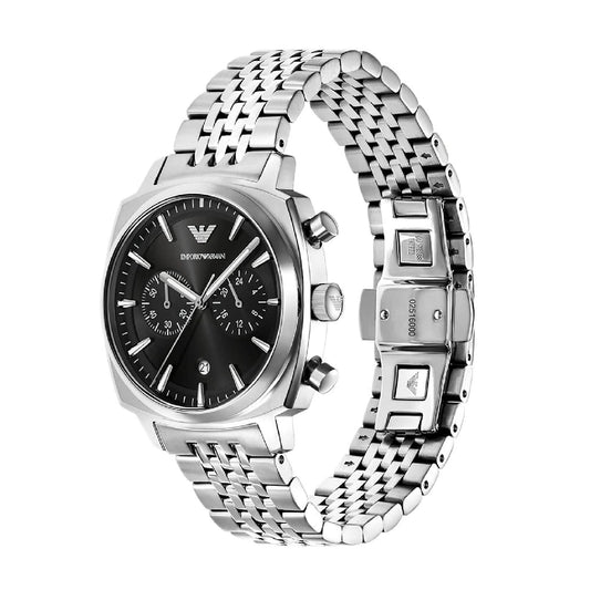 Orologio crono Emporio Armani Carlo acciaio quadrante nero MISURA UNICA