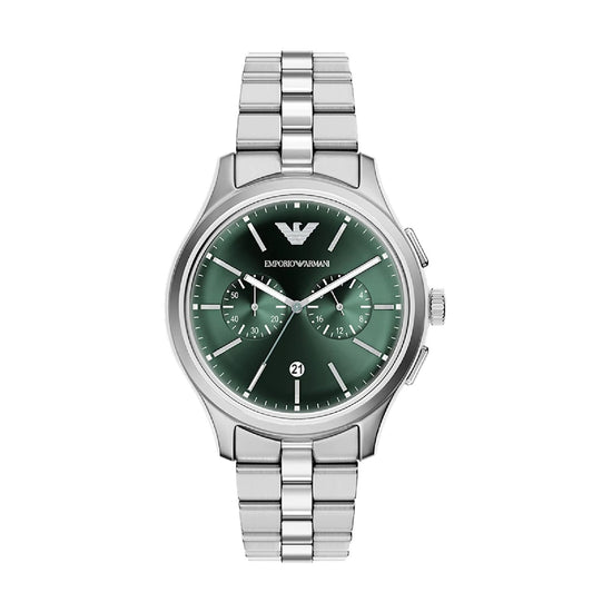Orologio crono Emporio Armani Dario acciaio quadrante verde MISURA UNICA