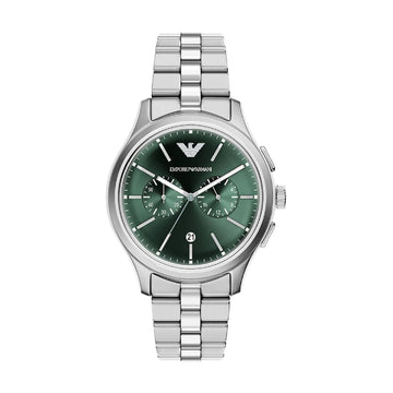 Orologio crono Emporio Armani Dario acciaio quadrante verde MISURA UNICA