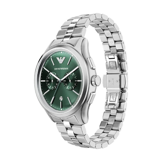 Orologio crono Emporio Armani Dario acciaio quadrante verde MISURA UNICA