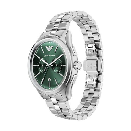 Orologio crono Emporio Armani Dario acciaio quadrante verde MISURA UNICA