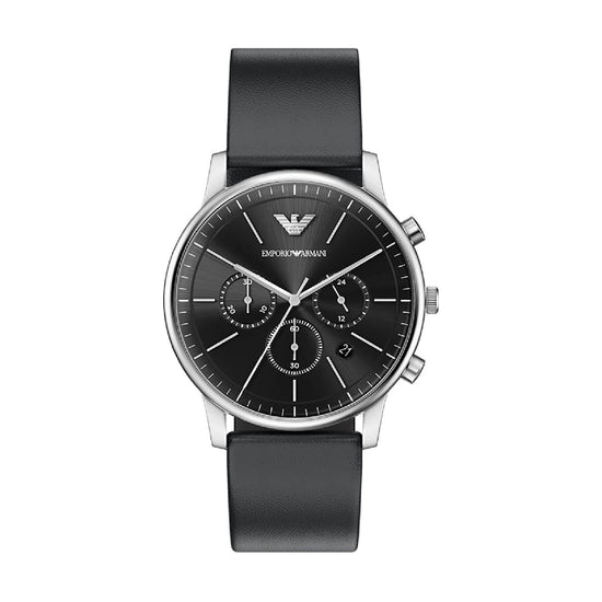 Orologio crono Emporio Armani Minimalist cinturino pelle nero MISURA UNICA