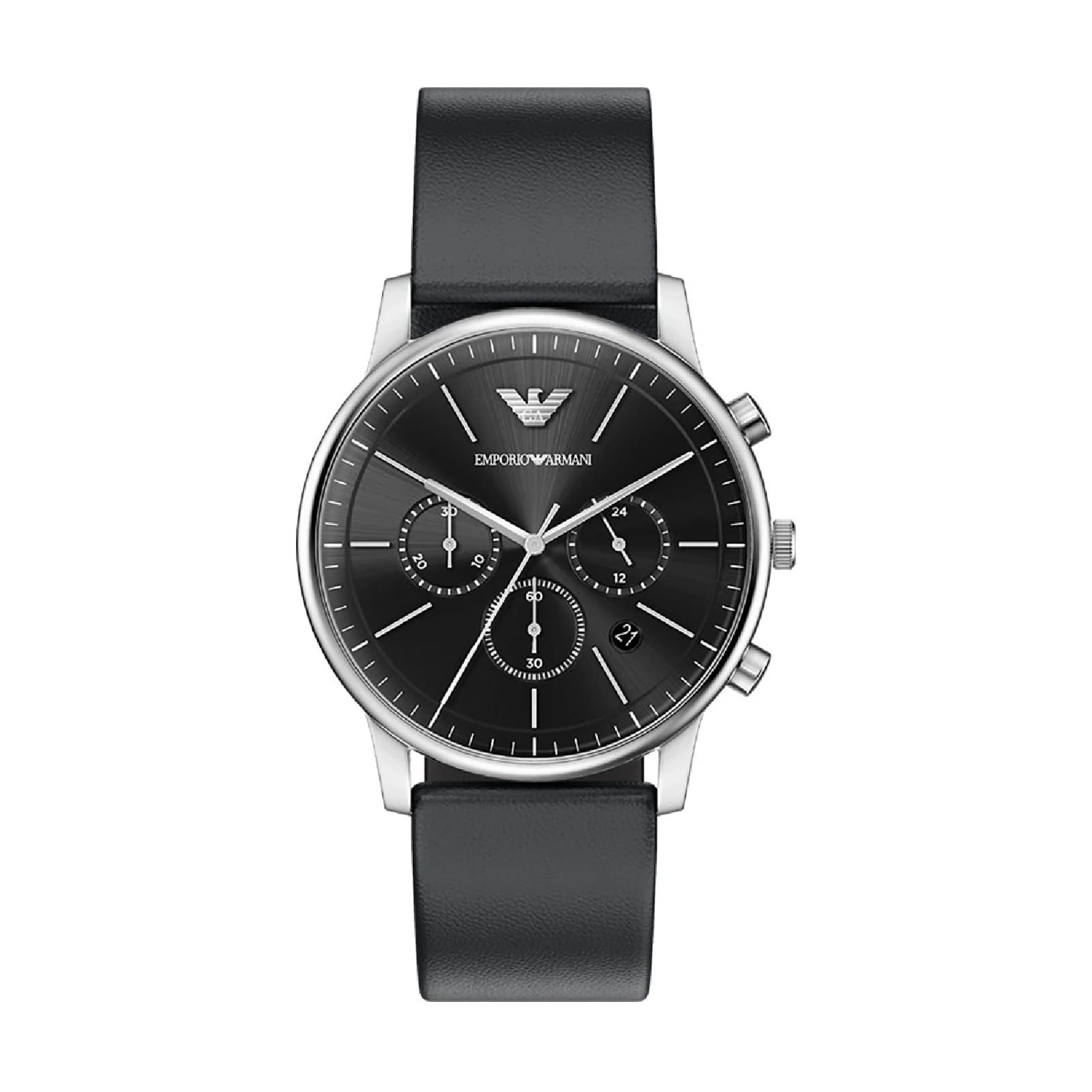 Orologio crono Emporio Armani Minimalist cinturino pelle nero MISURA UNICA